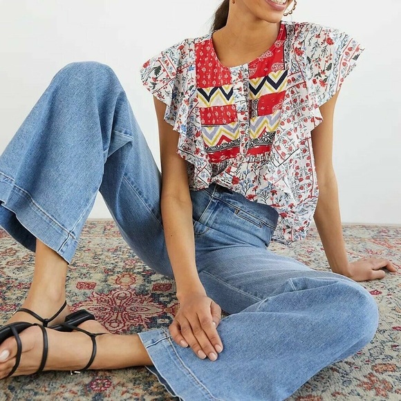 Anthropologie Let Me Be Mixed Print Bandana Top - Picture 1 of 14